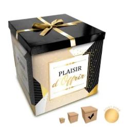Boîte Cadeau Plaisir d'Offrir - Noir et Or - 30 x 30 cm