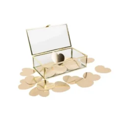 Boîte Livre d'Or Verre et Or + 150 Cœurs Papier Or