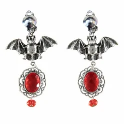 Boucles d'oreilles avec chauve-souris et rubis d'Halloween pour femme