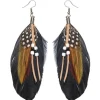 Boucles d'oreilles avec plumes et perles d'Indienne