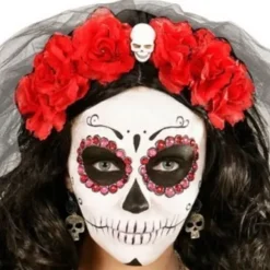 Boucles d'Oreilles - Crâne doré et rose noire