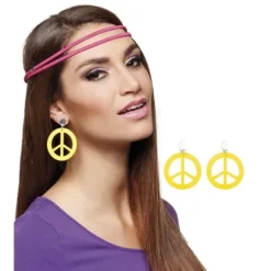Boucles d'Oreilles Hippie Peace And Love - Jaune