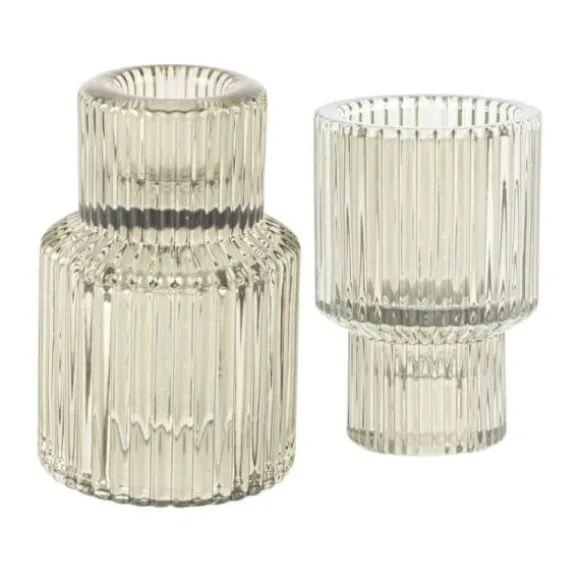Bougeoir double en verre - Antonio - 5,5 x 8,5 cm - Couleur au choix