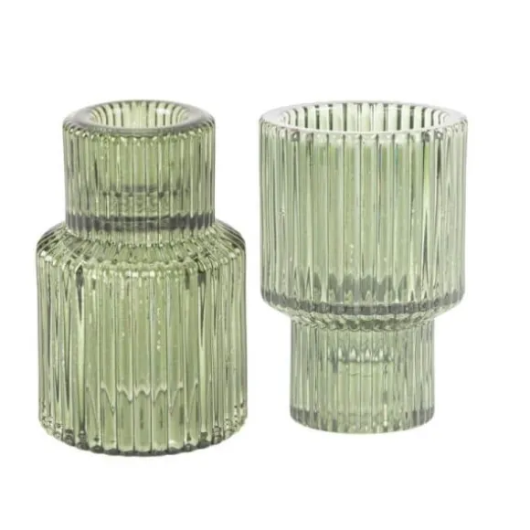 Bougeoir double en verre - Antonio - 5,5 x 8,5 cm - Couleur au choix