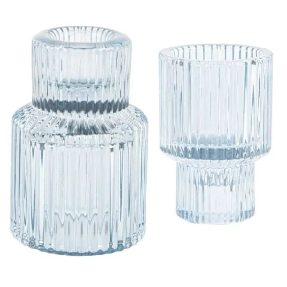 Bougeoir double en verre - Antonio - 5,5 x 8,5 cm - Couleur au choix