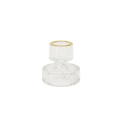 Bougeoir Double - Mauro - Verre Rainure Transparent et Liseré Or - 6 cm