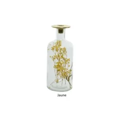 Bougeoir en verre avec fleurs séchées en décor - 24 cm - Couleur au choix