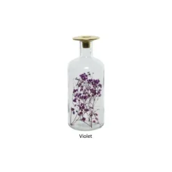 Bougeoir en verre avec fleurs séchées en décor - 24 cm - Couleur au choix