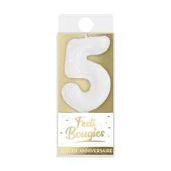 Bougie blanche à paillettes argentées en forme de chiffre - Chiffre au choix