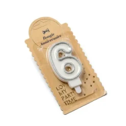 Bougie Chiffre 6 Pailleté Argent