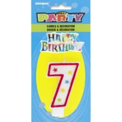 Bougie d'Anniversaire Chiffre 7 - Blanc et Rouge à étoiles avec décor