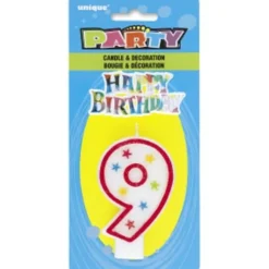 Bougie d'Anniversaire Chiffre 9 - Blanc et Rouge à étoiles avec décor