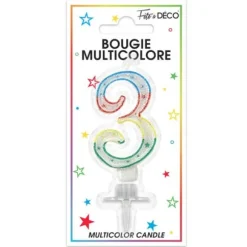 Bougie d'Anniversaire chiffre 3 Multicolore