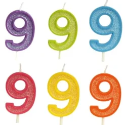Bougie d'Anniversaire Pailletée - Chiffre 9 - Couleur au Choix