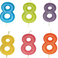 Bougie d'Anniversaire Pailletée - Chiffre 8 - Couleur au Choix