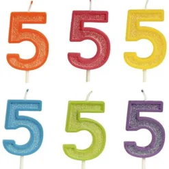 Bougie d'Anniversaire Pailletée - Chiffre 5 - Couleur au Choix