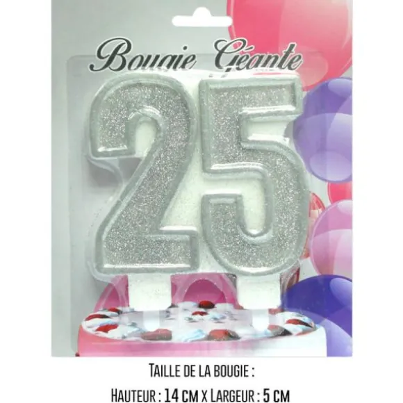 Bougie géante "25" - Argenté