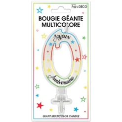 Bougie géante multicolore pour anniversaire - 11 cm - Chiffre au choix