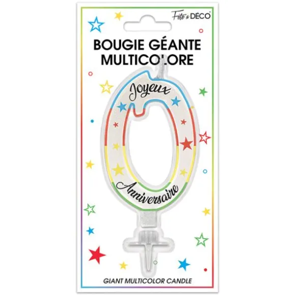 Bougie géante multicolore pour anniversaire - 11 cm - Chiffre au choix