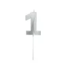 Bougie graphique en forme de chiffre sur pic - Argent - 7 cm - Chiffre au choix