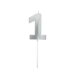 Bougie graphique en forme de chiffre sur pic - Argent - 7 cm - Chiffre au choix