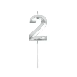 Bougie graphique en forme de chiffre sur pic - Argent - 7 cm - Chiffre au choix