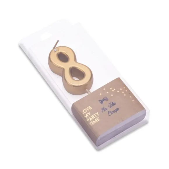 Bougie graphique en forme de chiffre sur pic - Rose Gold - 7 cm - Chiffre au choix