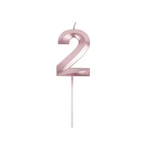 Bougie graphique en forme de chiffre sur pic - Rose Gold - 7 cm - Chiffre au choix