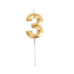 Bougie graphique en forme de chiffre sur pic - Or - 7 cm - Chiffre au choix
