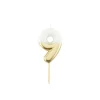 Bougie Métal blanc et or sur pique en bois - 10,5 cm - Chiffre au Choix