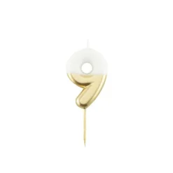 Bougie Métal blanc et or sur pique en bois - 10,5 cm - Chiffre au Choix
