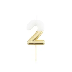 Bougie Métal blanc et or sur pique en bois - 10,5 cm - Chiffre au Choix