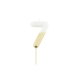 Bougie Métal blanc et or sur pique en bois - 10,5 cm - Chiffre au Choix