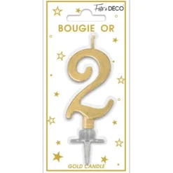 Bougie métallisée dorée pour anniversaire - 6 cm - Chiffre au choix