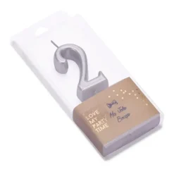 Bougie métallisée en forme de chiffre sur pic - Argent - 4,3 cm - Chiffre au choix