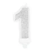 Bougie à paillettes argentées pour anniversaire - 7 cm - Chiffre au choix