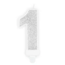 Bougie à paillettes argentées pour anniversaire - 7 cm - Chiffre au choix