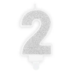 Bougie à paillettes argentées pour anniversaire - 7 cm - Chiffre au choix