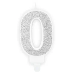Bougie à paillettes argentées pour anniversaire - 7 cm - Chiffre au choix