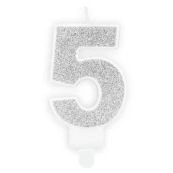 Bougie à paillettes argentées pour anniversaire - 7 cm - Chiffre au choix