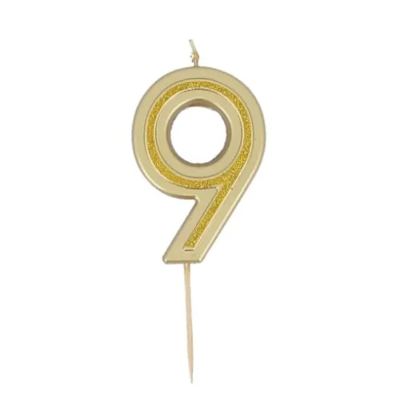Bougie à paillettes dorées en forme de chiffre pour anniversaire - 7 cm - Chiffre au choix