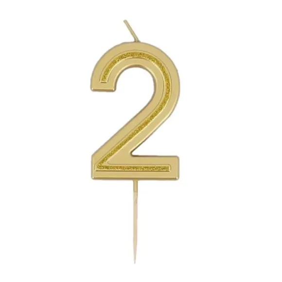 Bougie à paillettes dorées en forme de chiffre pour anniversaire - 7 cm - Chiffre au choix