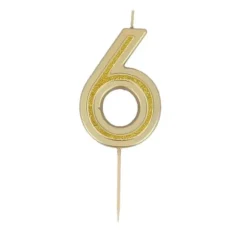 Bougie à paillettes dorées en forme de chiffre pour anniversaire - 7 cm - Chiffre au choix