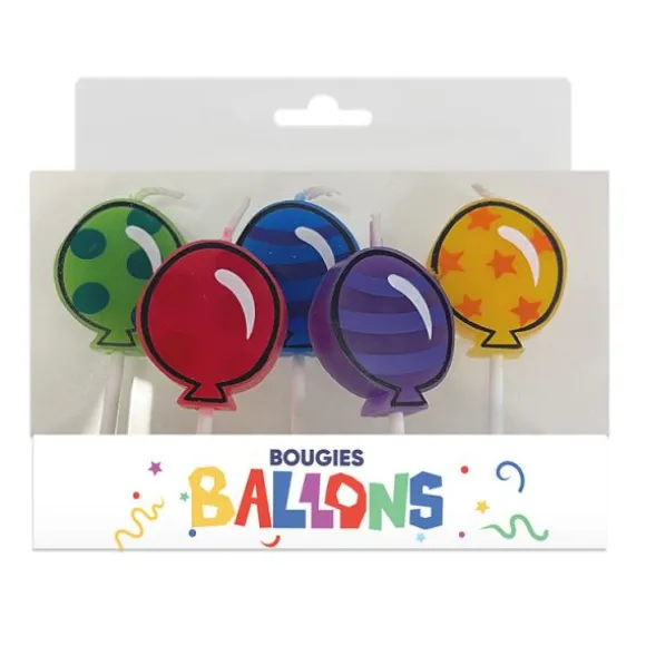 5 bougies en forme de ballons sur pics - Collection Récréation Multicolore