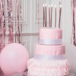 10 Bougies Fines avec Bobèches - 15 cm - Rose Gold