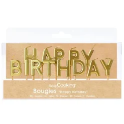 13 bougies "Happy Birthday" dorées sur pics pour décoration de gâteau d'anniversaire