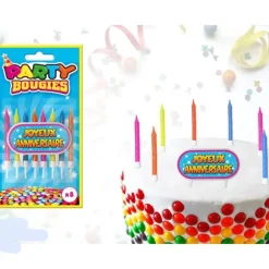 8 Bougies Multicolores et Totem "Joyeux Anniversaire"