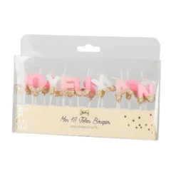 18 bougies à paillettes dorées "Joyeux Anniversaire" sur pics - Couleur au choix