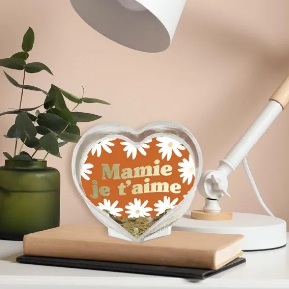 Boule à paillettes en forme de cœur "Mamie je t'aime" - Collection Mamie d'Amour