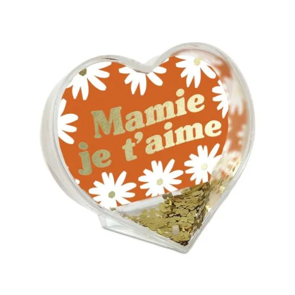 Boule à paillettes en forme de cœur "Mamie je t'aime" - Collection Mamie d'Amour